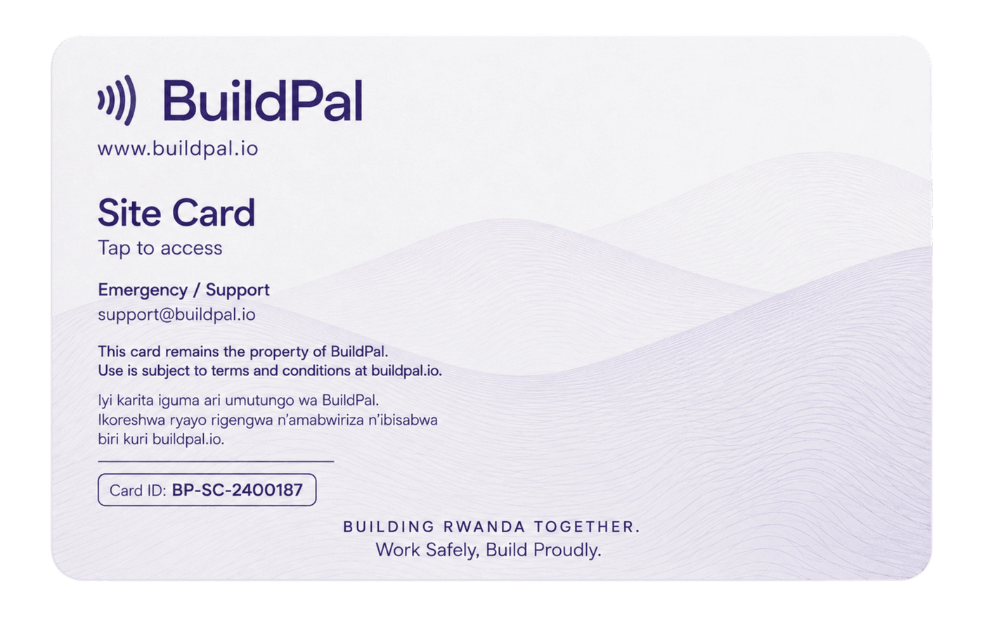 Buildpal worker Site Card, back